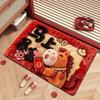 Cute Horse Pattern New Year Door Mat Red Bath Mat Soft Non-slip Door Carpet Home Decorations