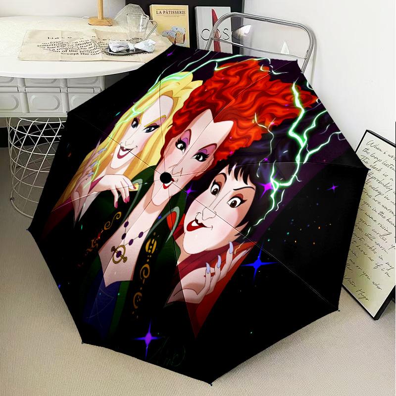 Witch Sisters In The Moonlight Automatic Folding Umbrella - 8-Rib Travel Umbrella with Auto Open/Close & Portable Gifts for holidays or birthdays