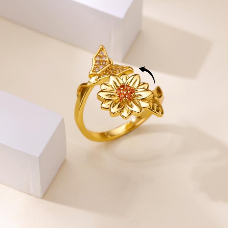 Rotatable sunflower butterfly rotating ring women's diamond simple and versatile popular pressure-resistant ring