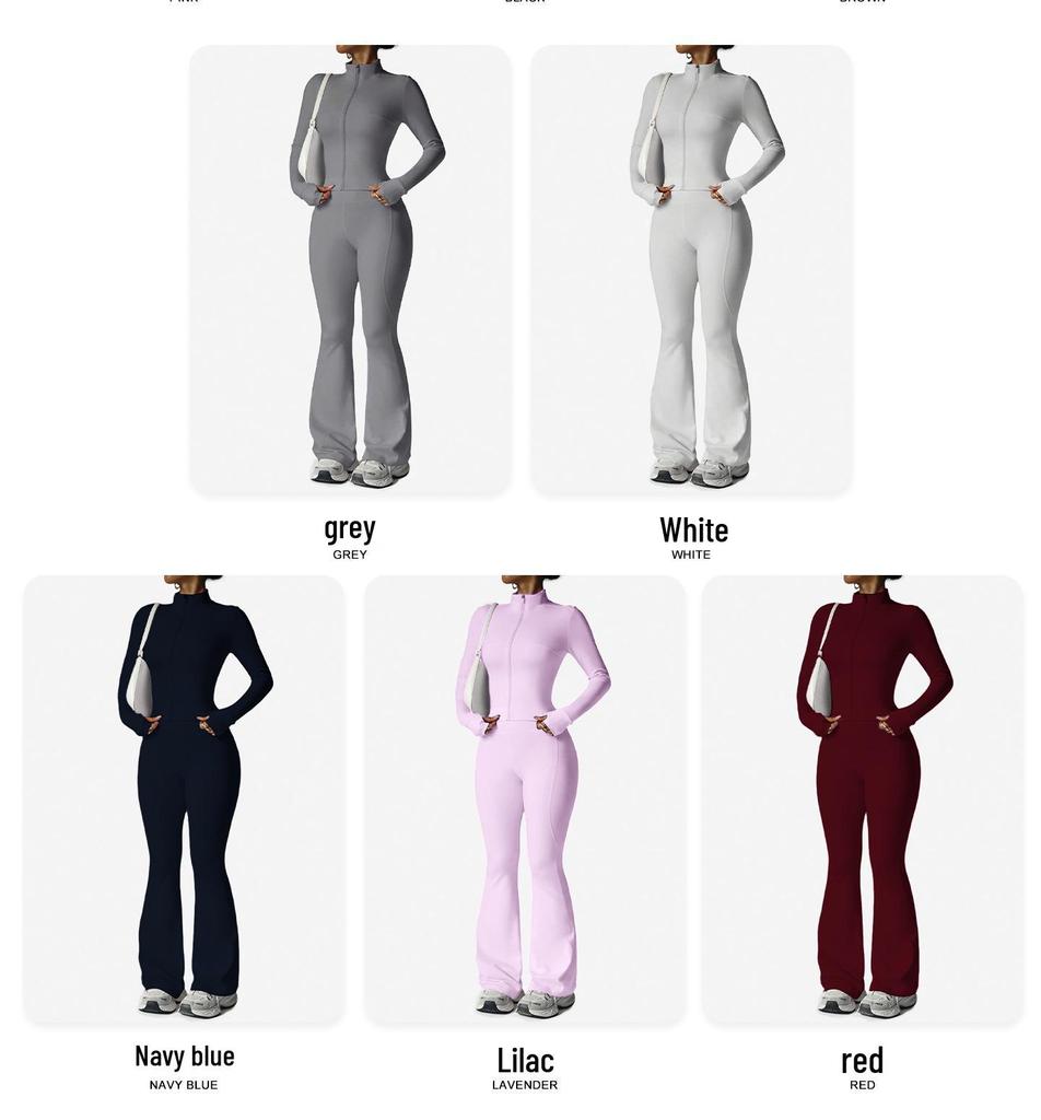 Waist-Cinching Yoga Set: Long-Sleeve Jacket & Butt-Lifting Micro-Flare Pants - Women's Sportswear for Autumn/Winter.