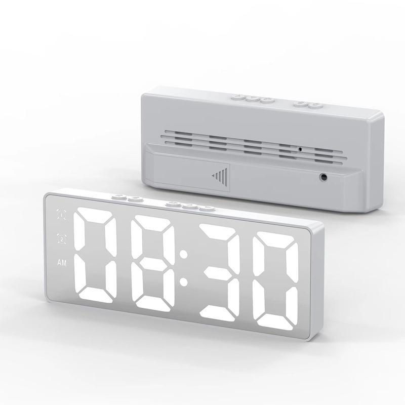 HD Ayna LED Dijital Çalar Saat Ses Kontrolü Erteleme Fonksiyonu Çift Alarm Masası Saati Çift Alarm Saati Gece Modu Parlaklık