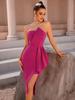 European and American Waist Show Figure Fashion Dress Independent Station Oblique Neck Split Ruffle Edge Irregular Dress
