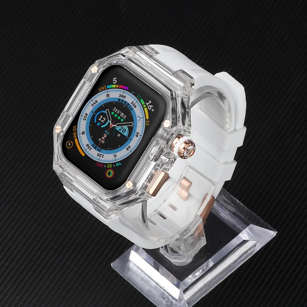 Silicone Strap+ Transparent Case for Apple Watch ultra2 49mm 44mm 45mm Sport Band Bezel for iwatch series 9 8 7 SE 6 5 4 Mod Kit