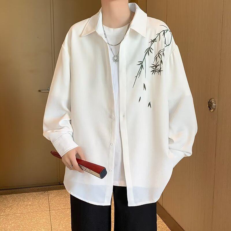 

Белая мужская рубашка с длинным рукавом, весна и осень, новый китайский ретро-стиль M белый
