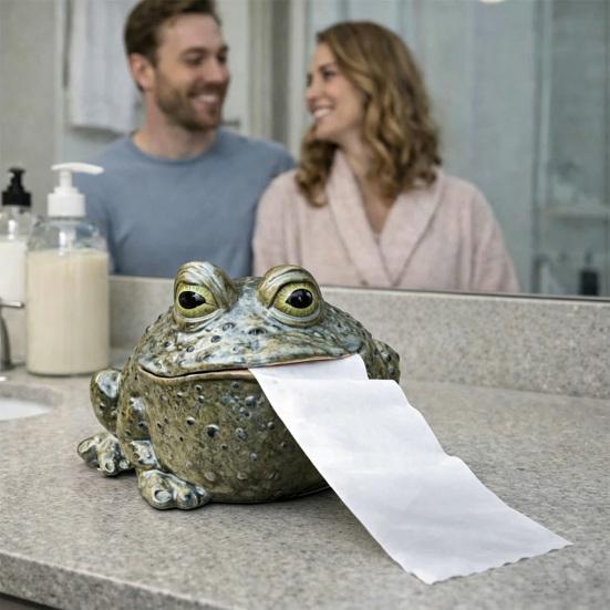 Tissue Box with Fun Toad-Shaped Tissue Holder Stable Resin Base Towel Dispenser for Kitchen Bathroom Home
