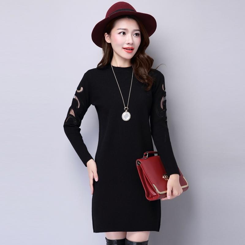 

Осенняя женская мода с длинным рукавом, водолазка, трикотажное облегающее платье-свитер XXXL чёрный