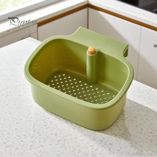 Fruit Draining Basket for Sink Hanging Strainer Basket, One-Press Food Waste Catcher, Anti Clogging Durable ABS Stainless Steel Filter, Practical