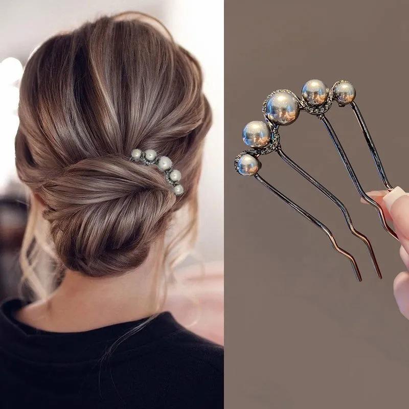 Fashion Metal U-Shaped Hair Stick Women Elegant Simple Pearl Hair Clip Pins Rhinestone Hairpin Headwear Hair Accessories Gifts