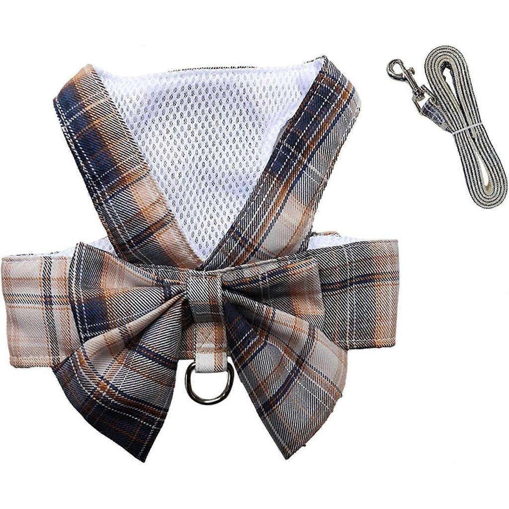 Hundegeschirr & Leinen Set, kariert mit Fliege, verstellbare atmungsaktive Weste für kleine Hunde/Katzen (Hellrosa, XS, 0,5–1,5 kg)