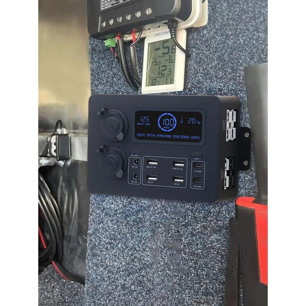 For RVs, SUVs, Boats 12V 100W Portable Control Hub with LED Lights Mini Power Box with LED Lights Adapter LCD Display Power Box