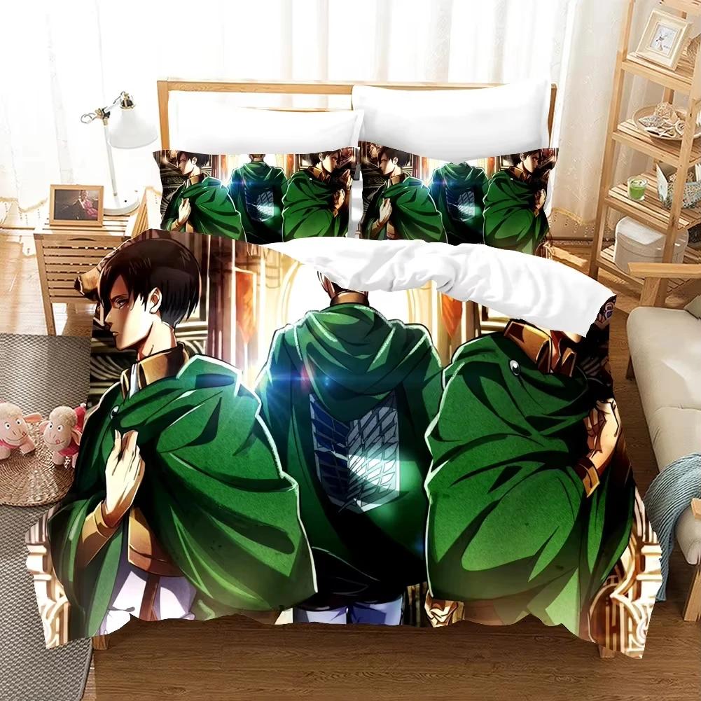 New Anime Attack On Titan Bedding Set Kawaii Loli Boy Duvet Cover 3D Print Japan Cartoon Bed Quilt Cover Pillowcase No Sheets