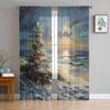Christmas Beach Christmas Tree Sunset Curtains For Living Room Bedroom Home Decoration Window Voile Tulle Curtain Drapes