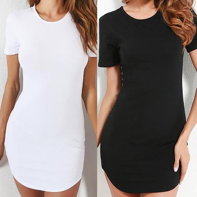 RL Mode Damen Casual Kurzarm O-Ausschnitt Damen Minikleid Kurzärmelig