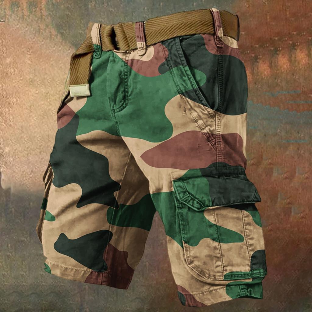 Men's Summer Loose Casual Camouflage Work Shorts, Large-sized Multi-pocket Mid-length Pants Without A Belt