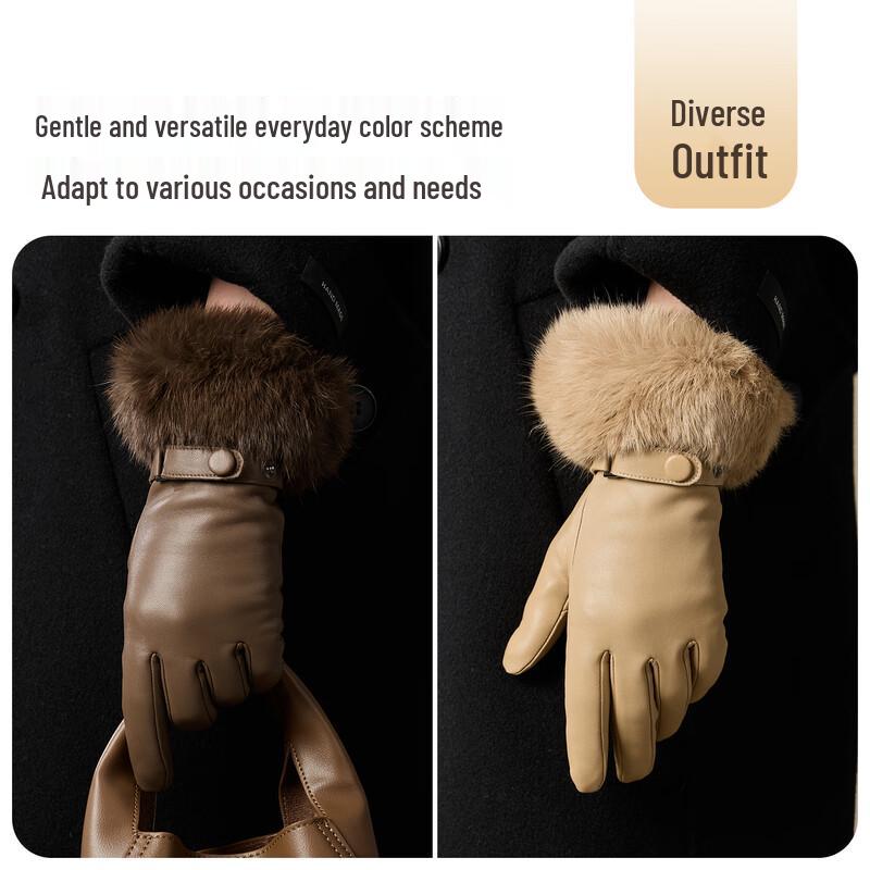 JIUMU Women's Warm Sheepskin Leather Gloves