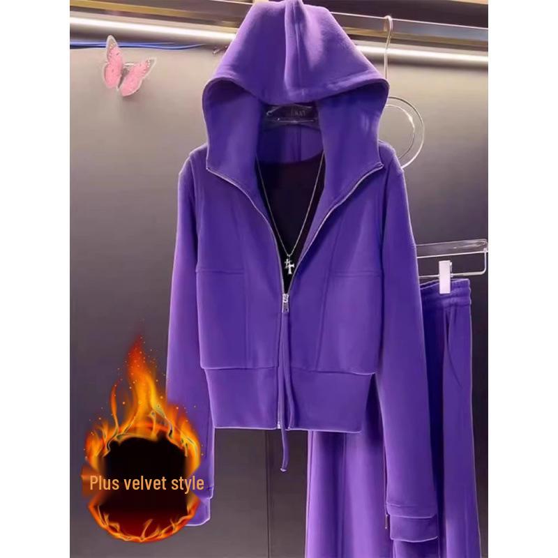 Korean Style Age-Reducing Casual Two-Piece Set: Hooded Sweatshirt & Wide-Leg Pants for Autumn/Winter 2025