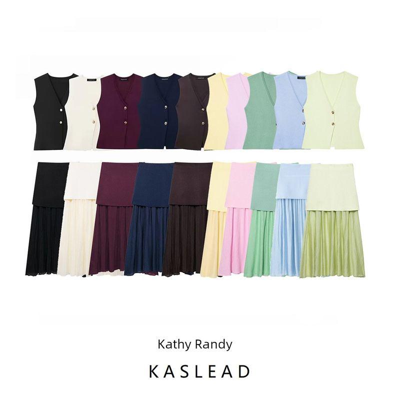 Kaslead New Arrival Women's Fashion Style Button Knitting Vest Skirt 4192015 4192016