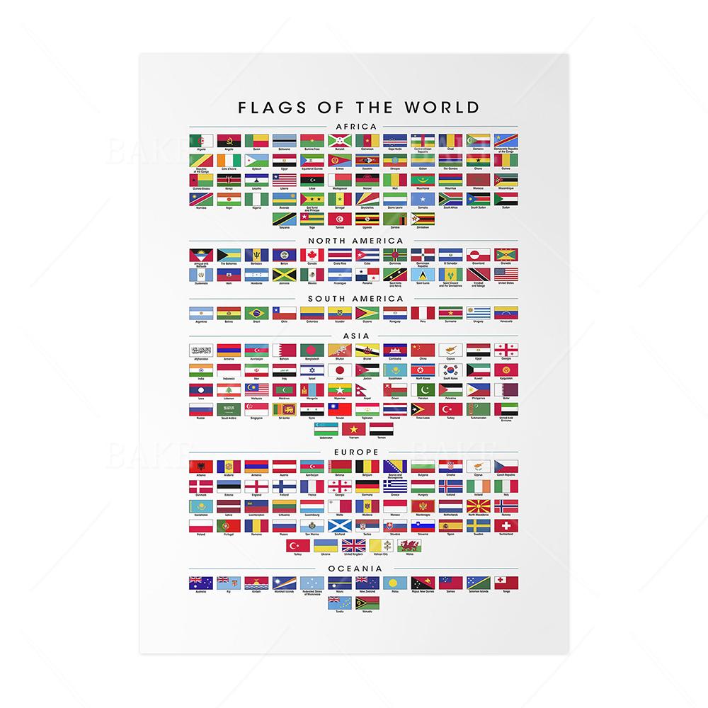 

Плакат с флагами мира, флаги стран, картина на холсте, настенное искусство, образовательные детские настенные картины для гостиной, домашний декор 30x40cm No Framed