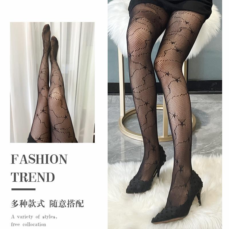Streamlined Pentagram Fishnet Stockings Black Silk Stockings Anti-Snag Sexy Spring and Summer JK Fishnet pantyhose for women