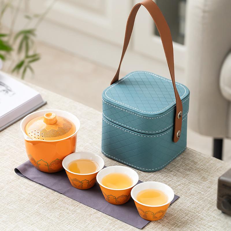 Travel Tea Set Small Set Cover Bowl Teacup Kung Fu Tea Set Kuaike Cup Practical Gift Business Souvenir