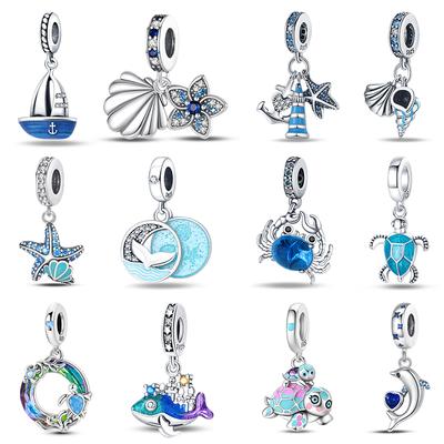 Summer 925 Silver Sailing Ship Lighthouse Luminous Ocean Series Charms Beads Fit Pan 925 Original Bracelets DIY Jewelry
