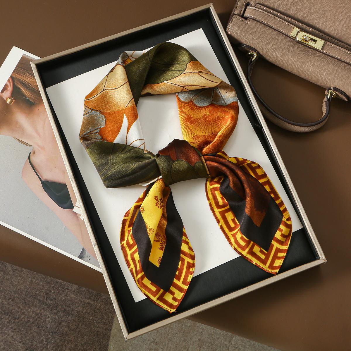 

Китайский принт «Лотосовый пруд», шелковый сатин, женский шарф и резинка для волос, 70 см 70x70cm