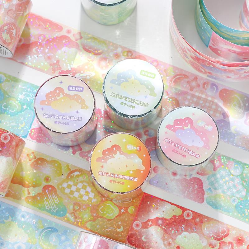 1 Roll Glittery Cute Cartoon Tape, Exquisite Cartoon Designs & Glitter Finish, Easy To Apply for Handmade Cards