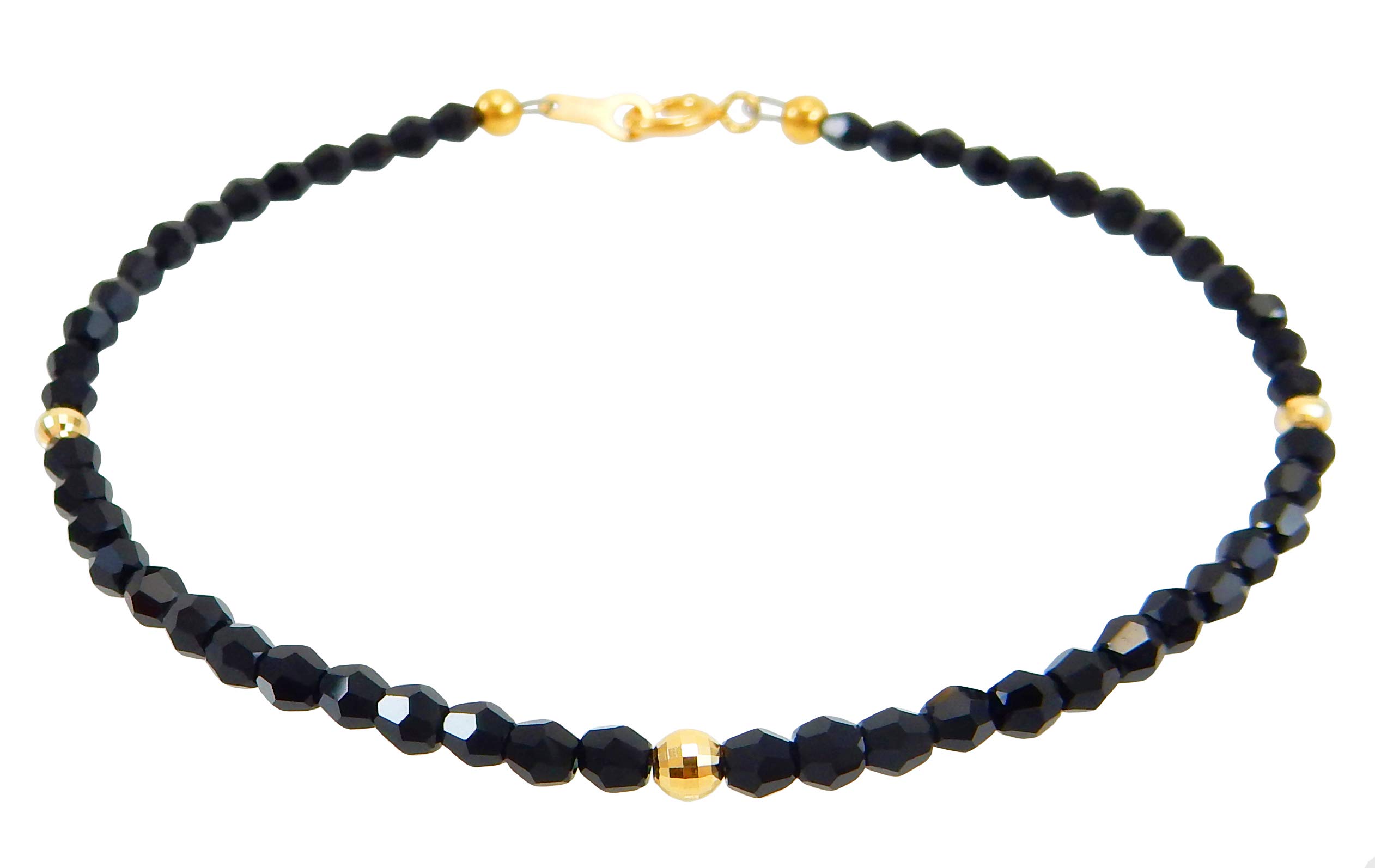 

Royal Jewelry 3mm 18k k18 18K Gold Black Diamond Color Black Spinel Color Crystal Bracelet Anklet (White Gold, 22)