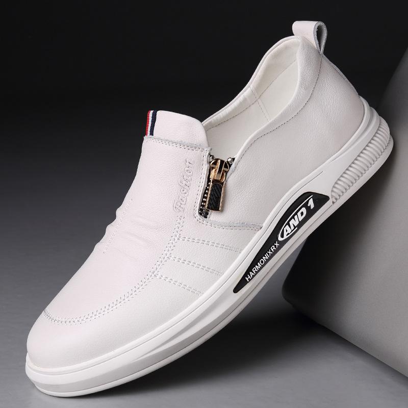 Summer men's shoes fashion casual cowhide leather shoes men's foot cover heightening shoes breathable white single shoes 2025