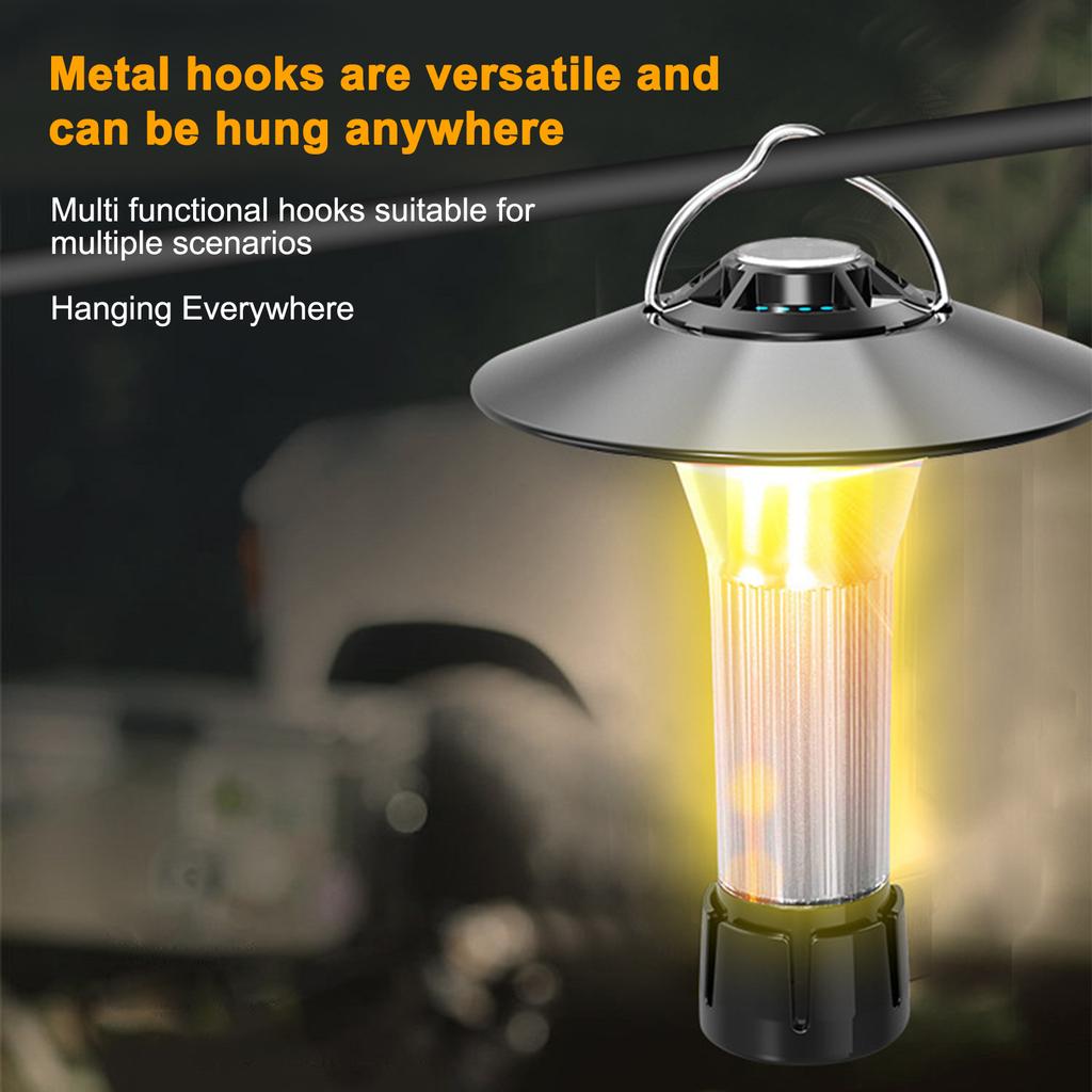 Portable Camping Tent Light with Hook and Tripod USB Rechargeable Emergency Flashlight Outdoor Camp Light Bright White