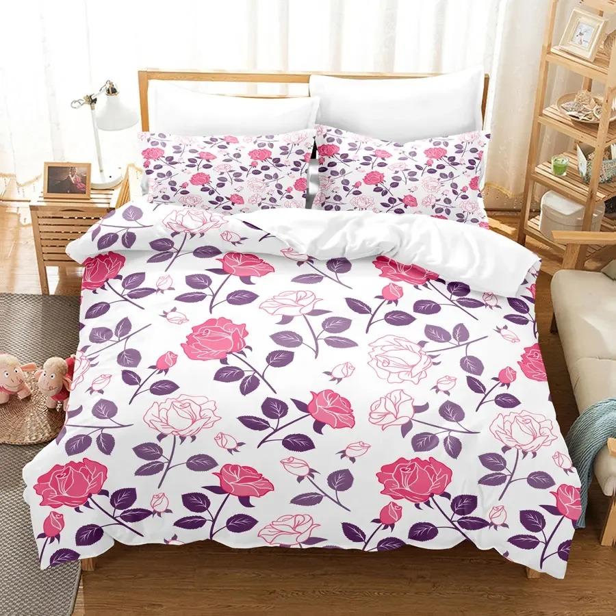Hibiscus Floral Duvet Cover Twin King Size Tropical Palm Leaves Bedding Set,Botanical Flower Comforter Cover for Girl Teen Room