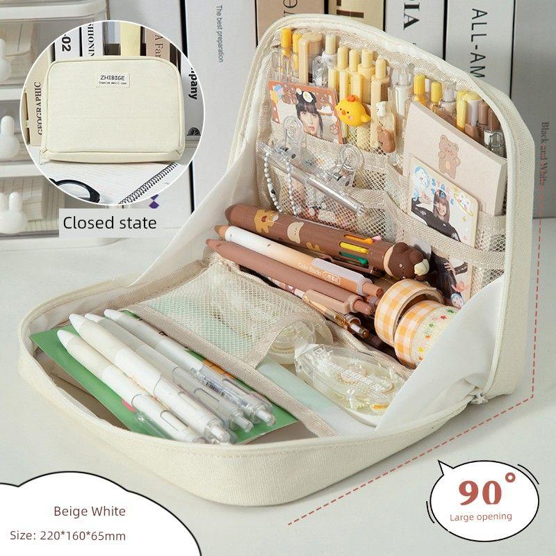 

Pencil Case INS Japanese Style Large Capacity Junior High School and Elementary School Students Girl Good-looking Pencil Stationery Box Pencil Case K Pencil Case-Beige