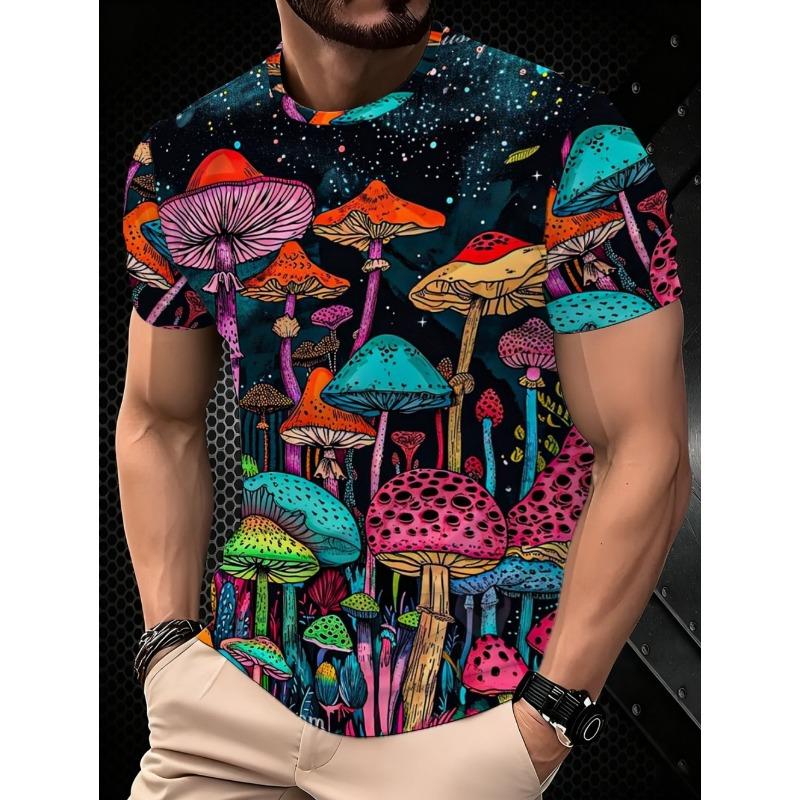 Funny Summer Men's 3D Mushroom Print T-Shirts Psychedelic Colors Streetwear Tee Casual Fashion Short Sleeves Top Mens Clothing