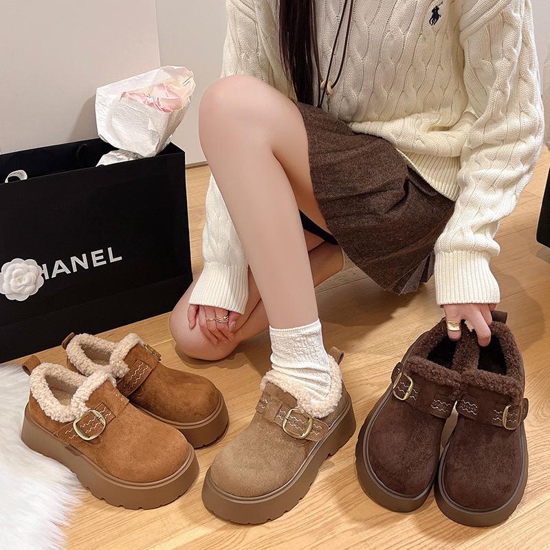 Women's thick-soled one-step winter lightweight warm fur one plush snow boots non-slip wear casual sports cotton boots