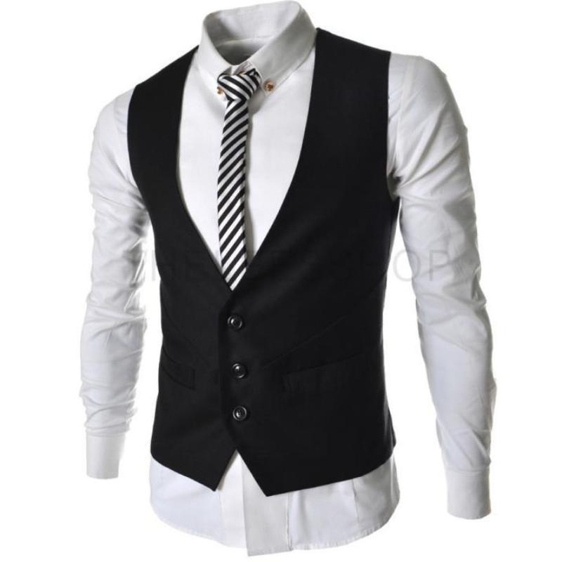 Men's Gray Vest Wearing British Jacket Casual Cos Korean Style Slim Suit Waist