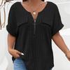 EastRogue Women's Fashion Casual Large Size Solid Color Print Summer Spring Short Sleeve V-Neck Loose Fake Pocket Pullover T-shirt