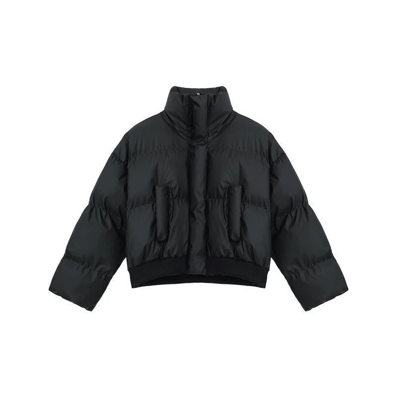 Men's and Women's Vintage PU Leather Puffer Jacket Short Quilted Coat American Retro Stand Collar Unisex Couple Outerwear