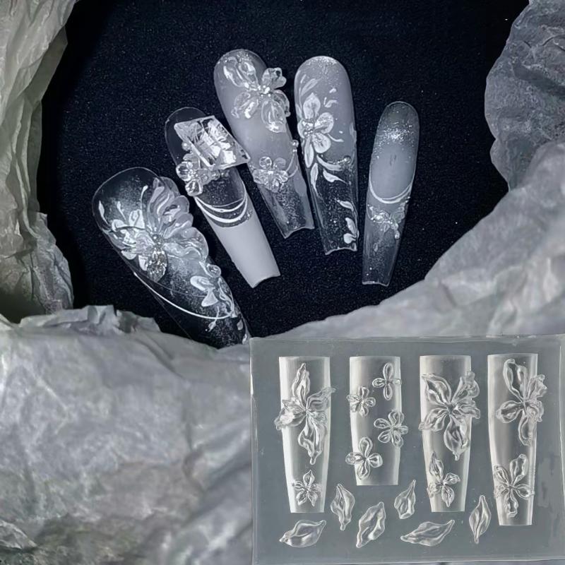 1Pc Cream Bow Bear 3D Silicone Nail Mold Diy Nail Art Decoration Flower Transparent Nail Template Manicure Design Tool