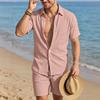 Herrkortärmad skjorta med knappar och shorts set Casual Lätt sommaroutfit Andningsbart tyg Avslappnad passform Bekväm design