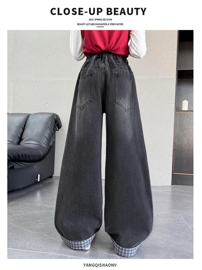 Flickors rutiga jeans med vida ben - Höst 2025-kollektionen för barn