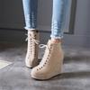 Stivaletti alla caviglia da donna con plateau, scarpe autunnali e invernali, con zeppa, tacchi alti, stringate, stivaletti corti, zeppe in pelle scamosciata nera, scarpe da ballo