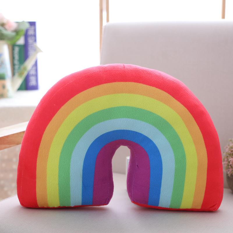 35x25cm Regenbogen Plüschkissen Gefüllt Rotes Rosa Himmel Kissen C-Form Kopfstützkissen Heimdeko Plüschtier Requisit Geschenk