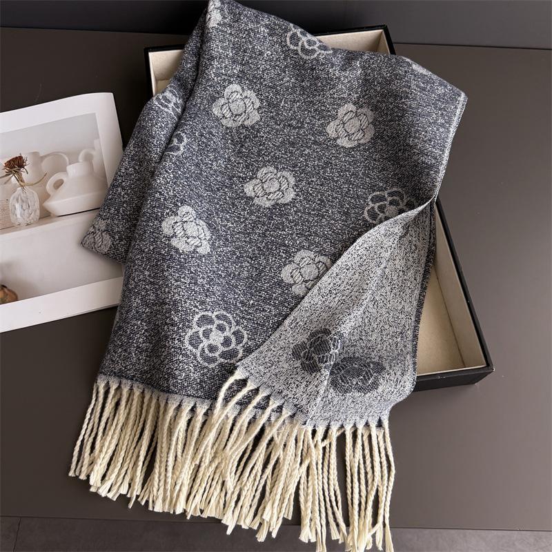 Elegant Floral Print Cashmere Scarf Women Warm Winter Pashmina Shawl Wrap Female Blanket Stoles Designer Ethnic Hijab Ramanda