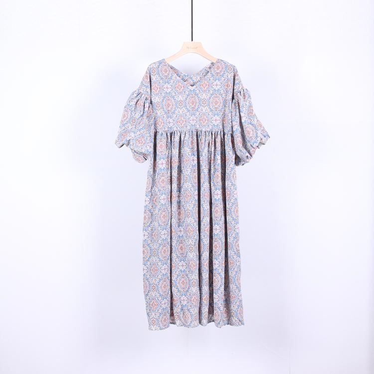 MOJTA Women's Cotton Summer Plus Size Long Skirt Floral Loose Printed Dress