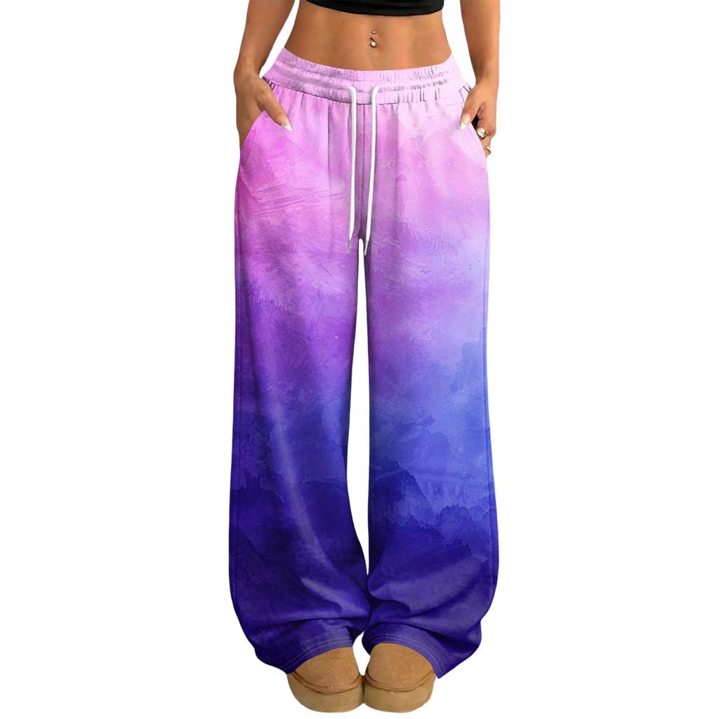 Women's Casual And Fashionable Printed Elastic Waist Loose Wide Leg Pants
