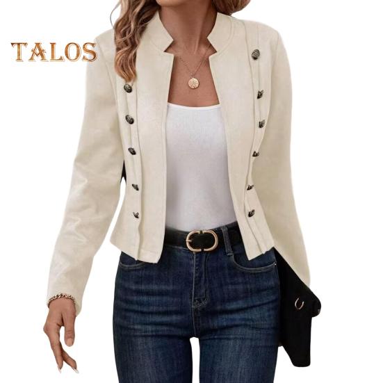 Frühlings- und Herbstmantel für Damen, zweireihig, Stehkragen, Knöpfe, schmale Passform, lange Ärmel, Strickjacke im Retro-Stil, Outdoor-Jacke für den Alltag