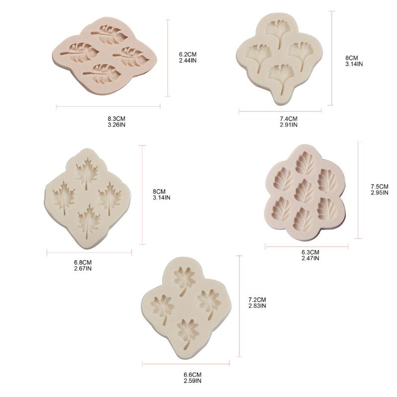 5Pcs Small Freshes Fondant Silicone Mold Ginkgos Bilobas Leaf Four-leaf Clover and Chocolate Decorative Cake Mold