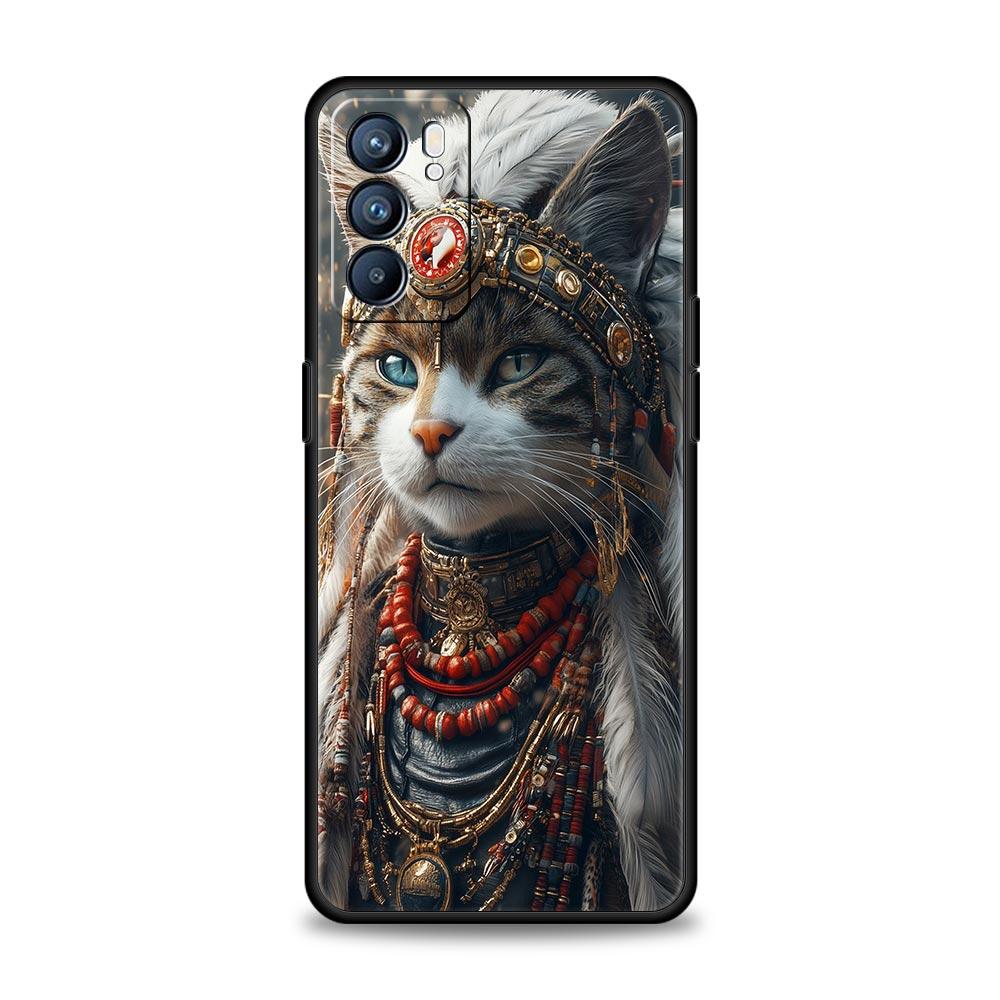 Phone Case Cover For Oppo A17 A31 A54 A57 A78 A79 Find X5 X6 Reno 7 8 10 11 12 13 F Pro Soft TPU Shell Animal Cat Tattoo Capas