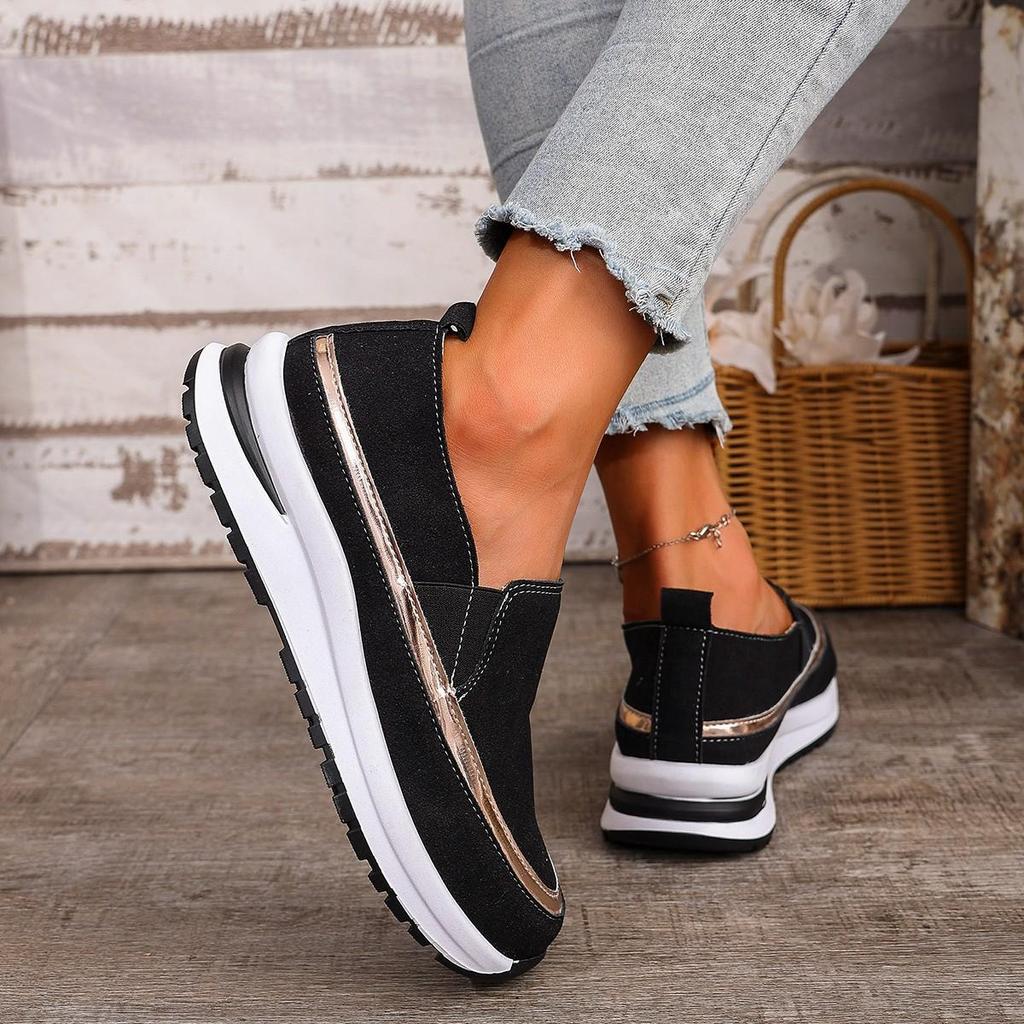Zapatos Casuales de Talla Grande para Mujer Suelas Gruesas Combinación de Colores Slip-on Deportivos Zapatos de Mujer