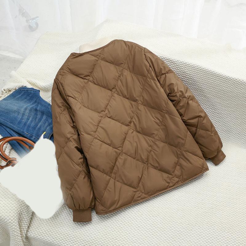 Women's Autumn Winter Plus Sizes Padded Short Lightweight Jacket Warm Comfortable Casual Button Collarless Down Tops